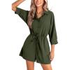 imageCUPSHE Womens Romper Collared Button Ruching Lace Up Woven Jumpsuits 34 Sleeve Wide Leg Outfit Casual DressyOlive