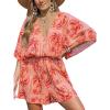 imageCUPSHE Womens Summer Wide Leg Rompers V Neck Short Sleeve Overall Jumpsuit Beach Vacation OutfitTangerine