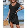 imageCUPSHE Summer Dresses for Women Short Sleeve Twisted Casual T Shirt Dress Beach Swimsuit CoverupBlack