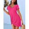 imageCUPSHE Summer Dresses for Women Short Sleeve Twisted Casual T Shirt Dress Beach Swimsuit CoverupRose Red