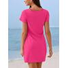 imageCUPSHE Summer Dresses for Women Short Sleeve Twisted Casual T Shirt Dress Beach Swimsuit CoverupRose Red