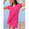 imageCUPSHE Summer Dresses for Women Short Sleeve Twisted Casual T Shirt Dress Beach Swimsuit CoverupRose Red