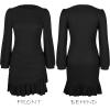 imageCUPSHE Women Knit Ruched Fall Dress Smocked Ruffle Hem Crew Neck Long Sleeve Bodycon Sexy Casual Holiday Mini DressBlack