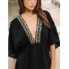 imageCUPSHE Womens Beach Cover Ups V Neck Swimwear Embroidered Bathing Suit Mini Dress Cover Up 2024Black