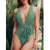 imageCUPSHE Womens Stripe Bikini Bowknot Shirred SwimsuitBasil Green