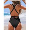 imageCUPSHE Womens Stripe Bikini Bowknot Shirred SwimsuitBlack