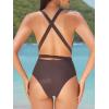 imageCUPSHE Womens Stripe Bikini Bowknot Shirred SwimsuitCoffee Brown