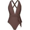 imageCUPSHE Womens Stripe Bikini Bowknot Shirred SwimsuitCoffee Brown