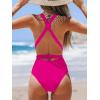 imageCUPSHE Womens Stripe Bikini Bowknot Shirred SwimsuitNeon Pink