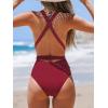 imageCUPSHE Womens Stripe Bikini Bowknot Shirred SwimsuitRed