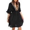 imageCUPSHE Womens Beach Cover Ups V Neck Swimwear Embroidered Bathing Suit Mini Dress Cover Up 2024Black