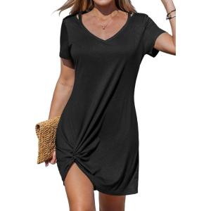 imageCUPSHE Summer Dresses for Women Short Sleeve Twisted Casual T Shirt Dress Beach Swimsuit CoverupBlack