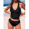 imageCUPSHE Womens Tankini Sets Two Piece Swimsuit Racerback Bathing Suits Top Cutout Flowy Mid Rise BottomBlack
