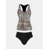 imageCUPSHE Womens Tankini Sets Two Piece Swimsuit Racerback Bathing Suits Top Cutout Flowy Mid Rise BottomBlackLeopard
