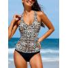 imageCUPSHE Womens Tankini Sets Two Piece Swimsuit Racerback Bathing Suits Top Cutout Flowy Mid Rise BottomBlackLeopard