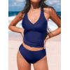 imageCUPSHE Womens Tankini Sets Two Piece Swimsuit Racerback Bathing Suits Top Cutout Flowy Mid Rise BottomNavy Blue