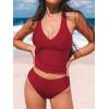 imageCUPSHE Womens Tankini Sets Two Piece Swimsuit Racerback Bathing Suits Top Cutout Flowy Mid Rise BottomRed