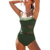 imageCUPSHE Womens One Piece Swimsuit Sweetheart Neck Molded Cups Push Up Mesh Bathing Suit Cutout Back Hook SwimwearDeep Green