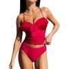 imageCUPSHE Womens Tankini Sets Ruffle Sweetheart Neck Two Piece Bathing Suits Adjustable Self Tie Ruched SwimwearRed