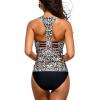 imageCUPSHE Womens Tankini Sets Two Piece Swimsuit Racerback Bathing Suits Top Cutout Flowy Mid Rise BottomBlackLeopard