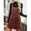 imageCUPSHE Faux Suede Mini Fall Dresses for Women Square Neck Pull Ring Zipper Front Pockets Wide Straps Casual Autumn DressBrown