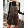 imageCUPSHE Faux Suede Mini Fall Dresses for Women Square Neck Pull Ring Zipper Front Pockets Wide Straps Casual Autumn DressCoffee