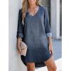 imageCUPSHE Women Fall Denim Shirt Dresses Cotton Long Sleeve V Neck Distressed Roll Tab Jean Mini DressDark Blue