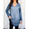imageCUPSHE Women Fall Denim Shirt Dresses Cotton Long Sleeve V Neck Distressed Roll Tab Jean Mini DressDenim Blue