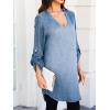 imageCUPSHE Women Fall Denim Shirt Dresses Cotton Long Sleeve V Neck Distressed Roll Tab Jean Mini DressDenim Blue
