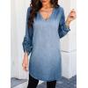 imageCUPSHE Women Fall Denim Shirt Dresses Cotton Long Sleeve V Neck Distressed Roll Tab Jean Mini DressDenim Blue