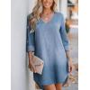 imageCUPSHE Women Fall Denim Shirt Dresses Cotton Long Sleeve V Neck Distressed Roll Tab Jean Mini DressLight Blue