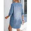 imageCUPSHE Women Fall Denim Shirt Dresses Cotton Long Sleeve V Neck Distressed Roll Tab Jean Mini DressLight Blue