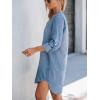 imageCUPSHE Women Fall Denim Shirt Dresses Cotton Long Sleeve V Neck Distressed Roll Tab Jean Mini DressLight Blue