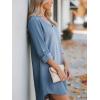 imageCUPSHE Women Fall Denim Shirt Dresses Cotton Long Sleeve V Neck Distressed Roll Tab Jean Mini DressLight Blue