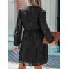 imageCUPSHE Women Ruffle Lace Mini Fall Dresses Semi Formal Wedding Guest Dress V Neck Long Puff Sleeve Elastic Waist TieBlack