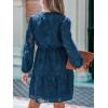 imageCUPSHE Women Ruffle Lace Mini Fall Dresses Semi Formal Wedding Guest Dress V Neck Long Puff Sleeve Elastic Waist TieNavy Blue