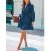 imageCUPSHE Women Ruffle Lace Mini Fall Dresses Semi Formal Wedding Guest Dress V Neck Long Puff Sleeve Elastic Waist TieNavy Blue
