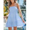 imageCUPSHE Women Ruffle Mini Summer Dress Spaghetti Straps Square Neck Backless Smocked Bodice A Line Spring Beach DressesBaby Blue