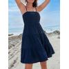 imageCUPSHE Women Ruffle Mini Summer Dress Spaghetti Straps Square Neck Backless Smocked Bodice A Line Spring Beach DressesNavy Blue