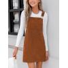 imageCUPSHE Womens Corduroy Overall Mini Fall Dress Square Neck Adjustable Straps Front Pocket Side Buttons Autumn DressesBrown