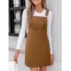 imageCUPSHE Womens Corduroy Overall Mini Fall Dress Square Neck Adjustable Straps Front Pocket Side Buttons Autumn DressesShell Brown