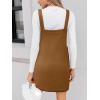 imageCUPSHE Womens Corduroy Overall Mini Fall Dress Square Neck Adjustable Straps Front Pocket Side Buttons Autumn DressesShell Brown