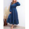 imageCUPSHE Womens Fall Dresses 2025 Long Sleeve V Neck Casual Outfits A Line Tunic Waist Ruffled Vacation Flowy Maxi Party DressBlue