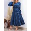imageCUPSHE Womens Fall Dresses 2025 Long Sleeve V Neck Casual Outfits A Line Tunic Waist Ruffled Vacation Flowy Maxi Party DressBlue