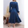 imageCUPSHE Womens Fall Dresses 2025 Long Sleeve V Neck Casual Outfits A Line Tunic Waist Ruffled Vacation Flowy Maxi Party DressBlue