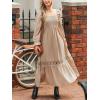 imageCUPSHE Womens Fall Dresses 2025 Square Neck Smocked Long Sleeve Ruffled Lace Long Formal A Line Maxi Wedding Guest DressBeige
