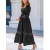 imageCUPSHE Womens Fall Dresses 2025 Square Neck Smocked Long Sleeve Ruffled Lace Long Formal A Line Maxi Wedding Guest DressBlack