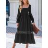 imageCUPSHE Womens Fall Dresses 2025 Square Neck Smocked Long Sleeve Ruffled Lace Long Formal A Line Maxi Wedding Guest DressBlack