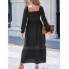 imageCUPSHE Womens Fall Dresses 2025 Square Neck Smocked Long Sleeve Ruffled Lace Long Formal A Line Maxi Wedding Guest DressBlack