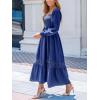imageCUPSHE Womens Fall Dresses 2025 Square Neck Smocked Long Sleeve Ruffled Lace Long Formal A Line Maxi Wedding Guest DressNavy Blue